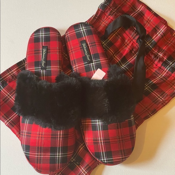 Victoria secret red plaid satin slippers - Picture 2 of 5